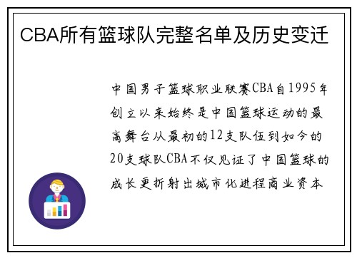 CBA所有篮球队完整名单及历史变迁