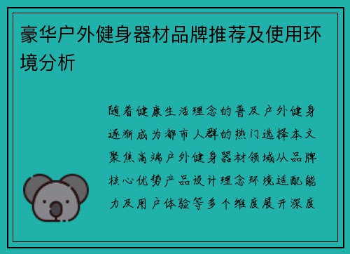 豪华户外健身器材品牌推荐及使用环境分析